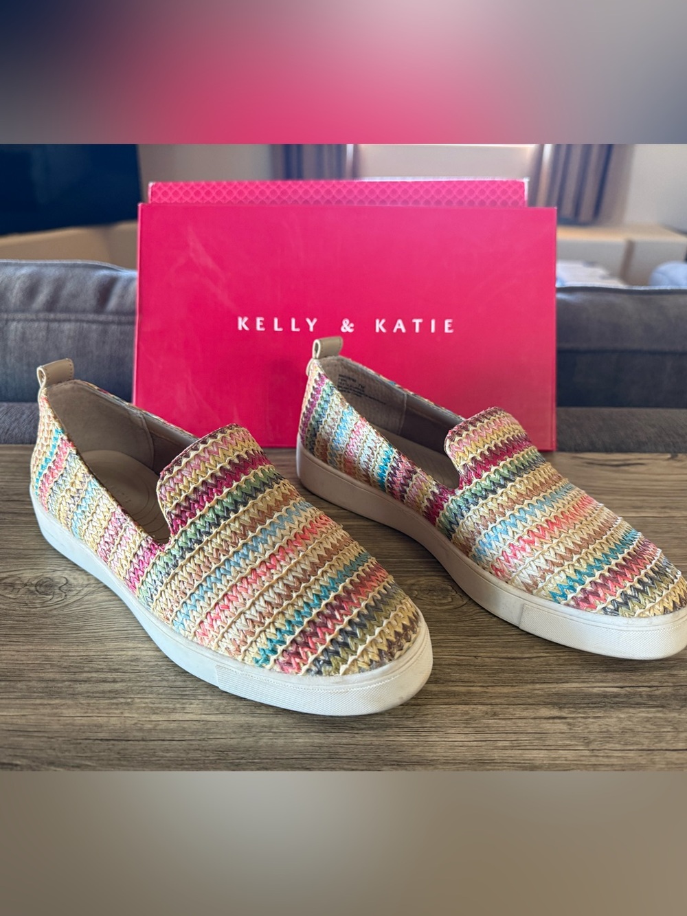 Kelly & Katie Multicolor Woven Slip-On Sneakers - Pink, Blue, Green, Cream